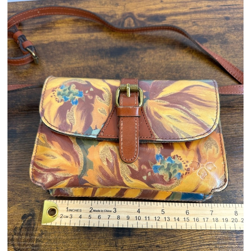 Patricia Nash Torri Crossbody Bag Leather Floral Hand Painted Yellow Tan Multi - Picture 11 of 16